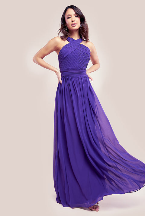 Halter Neck Chiffon Maxi Dress - Purple by Goddiva