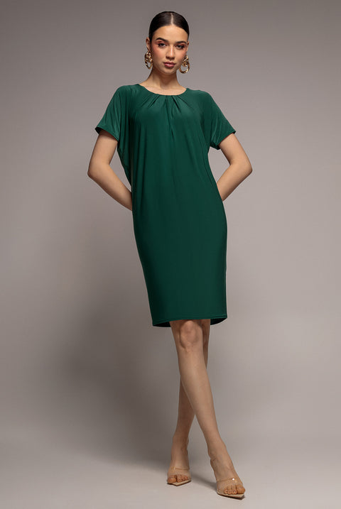 Slouchy Short Sleeve Midi Dress With Round Neck - Green by Goddiva