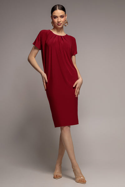 Slouchy Short Sleeve Midi Dress With Round Neck - Wine by Goddiva