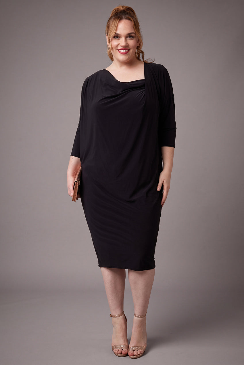 Loose Fit Midi Dress With Asymmetric Neck - Black DR3092