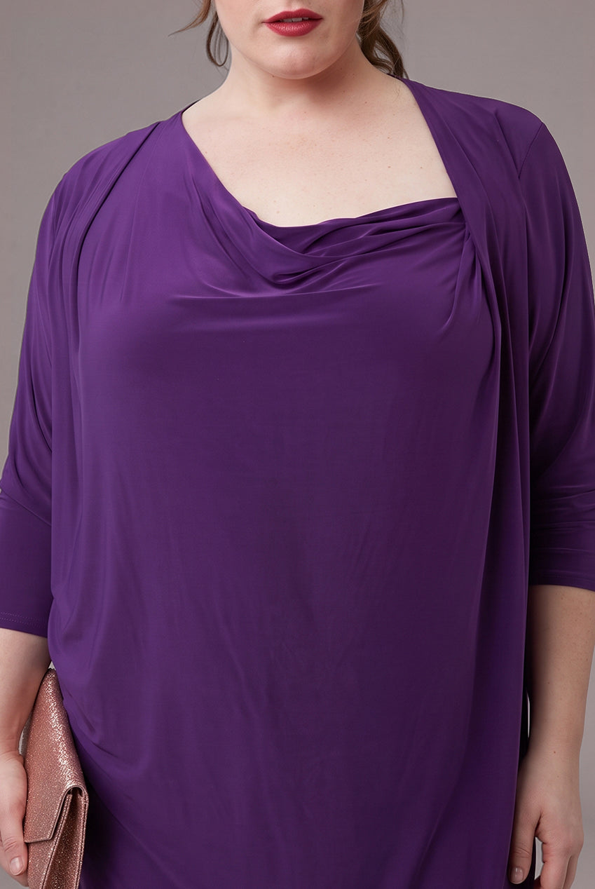 Loose Fit Midi Dress With Asymmetric Neck - Purple DR3092