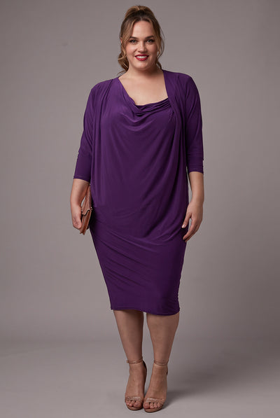 Loose Fit Midi Dress With Asymmetric Neck - Purple by Goddiva