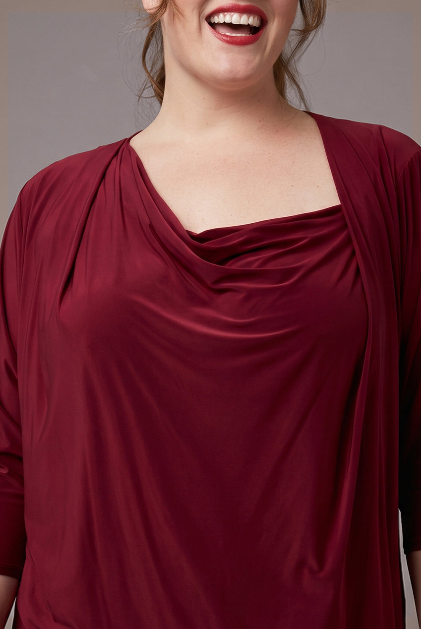 Loose Fit Midi Dress With Asymmetric Neck - Wine DR3092