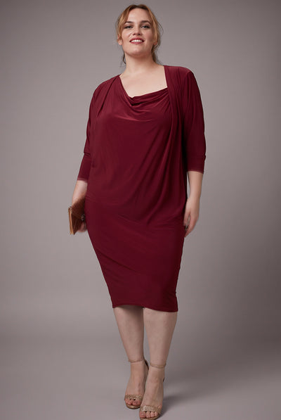 Wine - Loose Fit Midi Dress With Asymmetric Neck - Wine by Goddiva