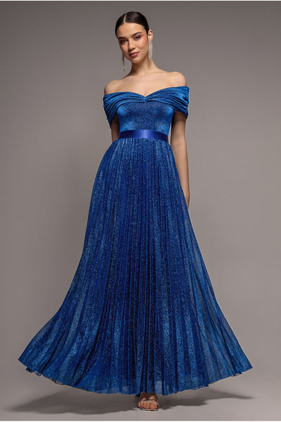 Bardot Pleated Skirt Maxi Dress - Royalblue by Goddiva