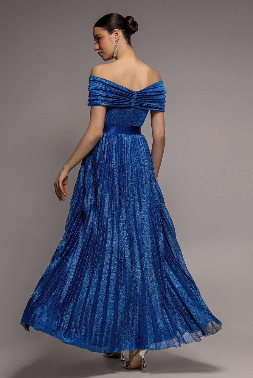 strapless open back dress Bardot Pleated Skirt Maxi Dress - Royalblue