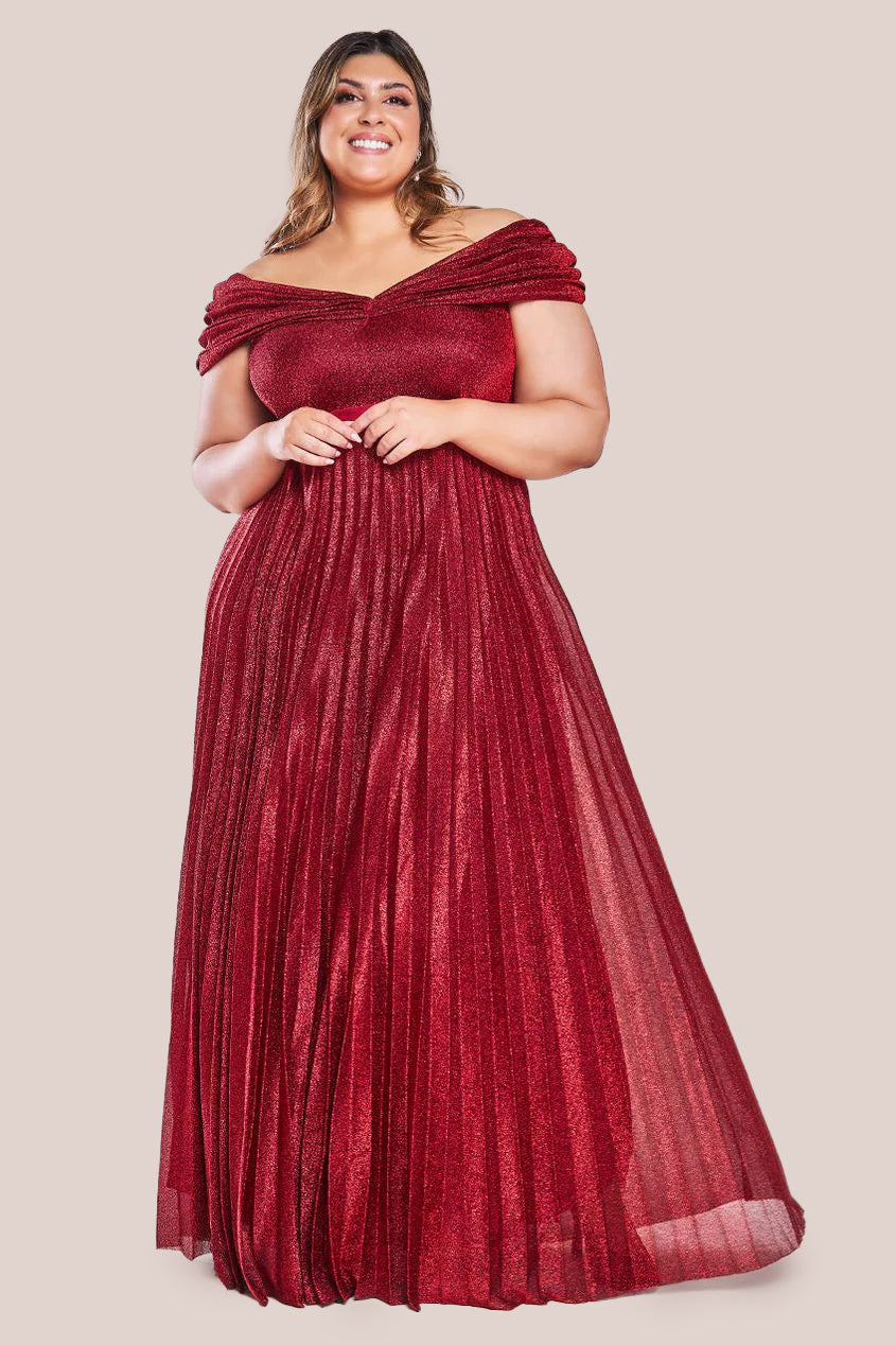 Bardot Pleated Skirt Maxi Dress - Red DR3096P