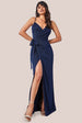 Wrap Style Spaghetti Strap Maxi With Split - Navy by Goddiva