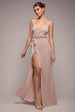 Wrap Style Spaghetti Strap Maxi With Split - Blush by Goddiva