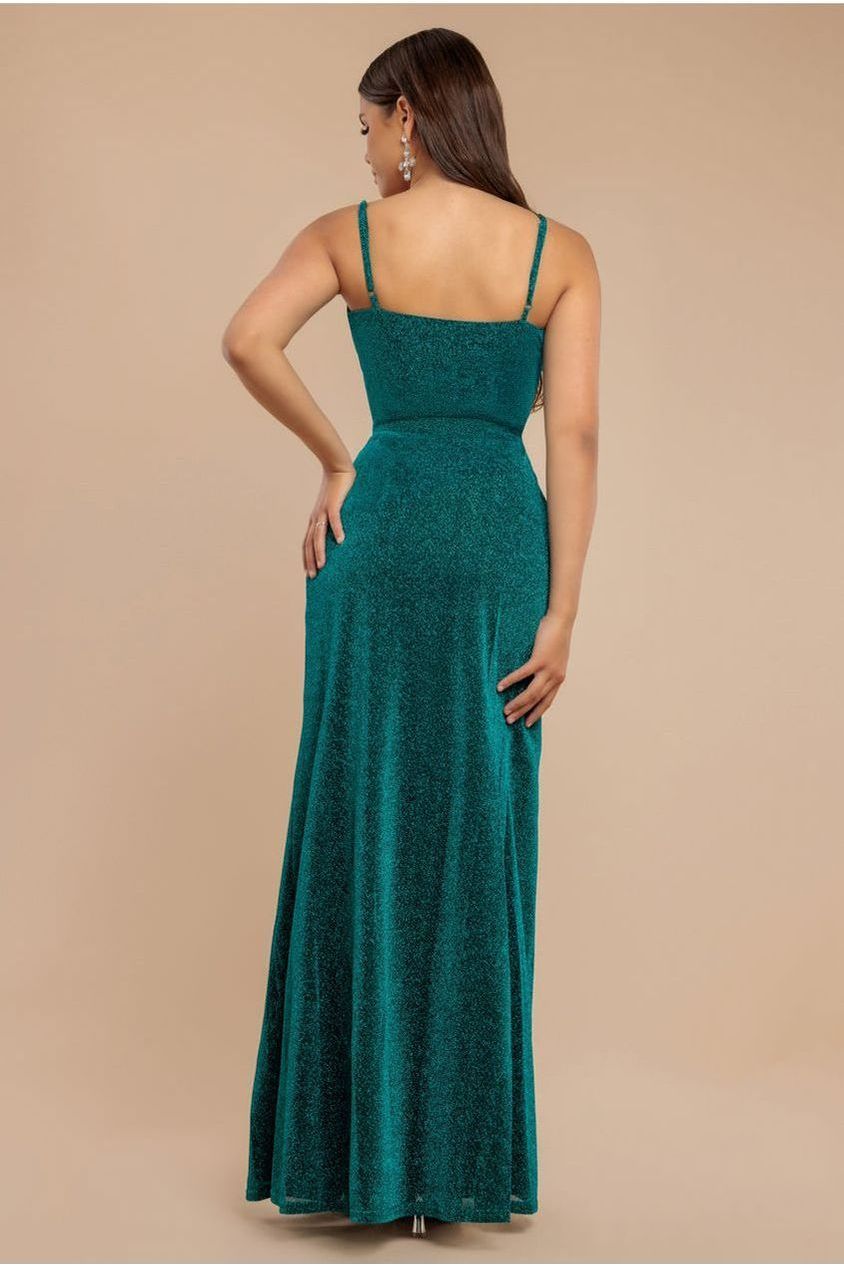 Wrap Style Spaghetti Strap Maxi With Split - Emerald DR3137A