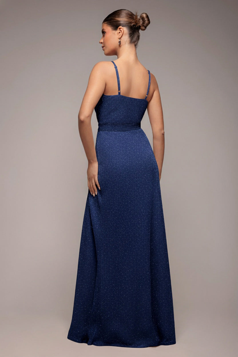 Wrap Style Spaghetti Strap Maxi With Split - Navy DR3137