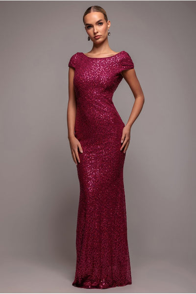 Burgundy - Cowl Back Sequin Maxi - Burgundy by Goddiva