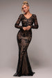 Full Sleeve Sequin Evening Dress - Black by Goddiva