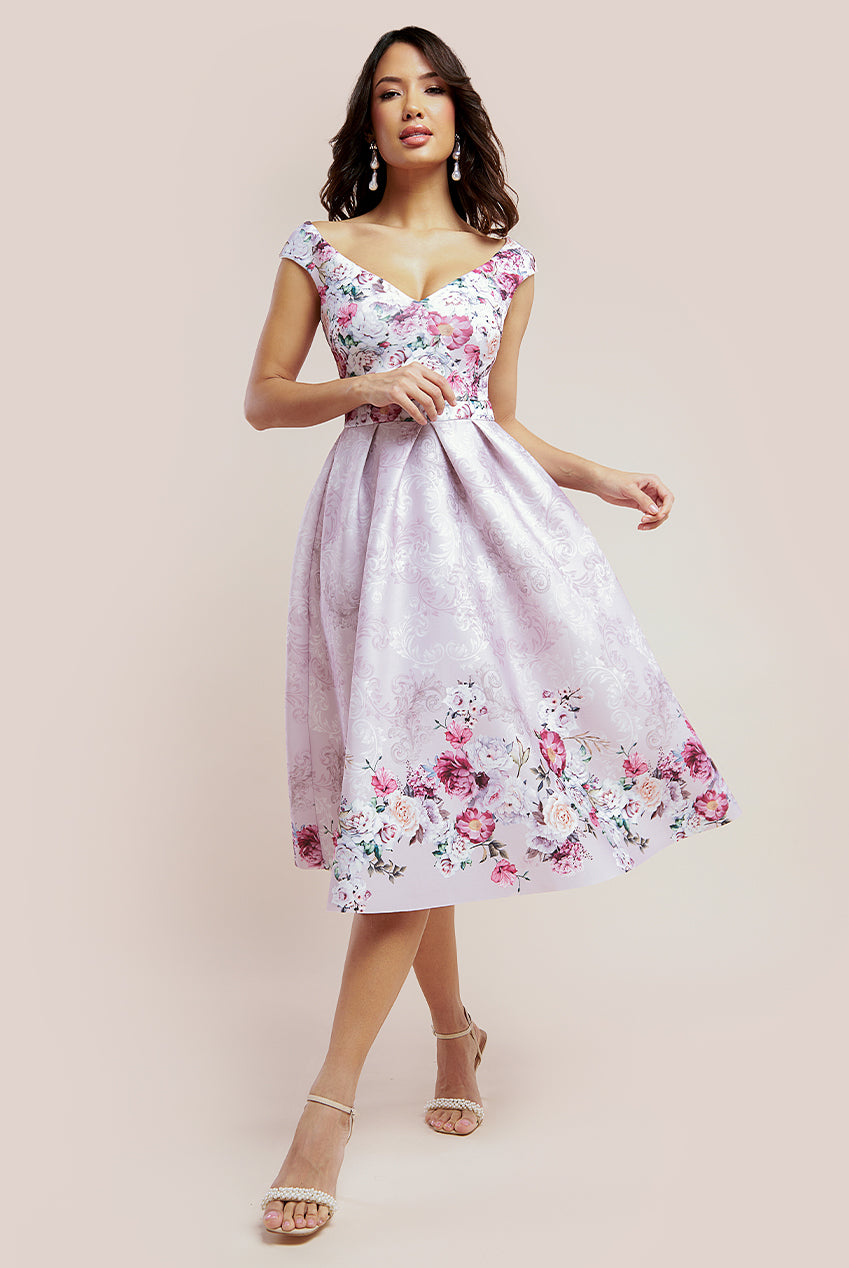 Sweetheart Floral Midi Dress - Blush DR3207