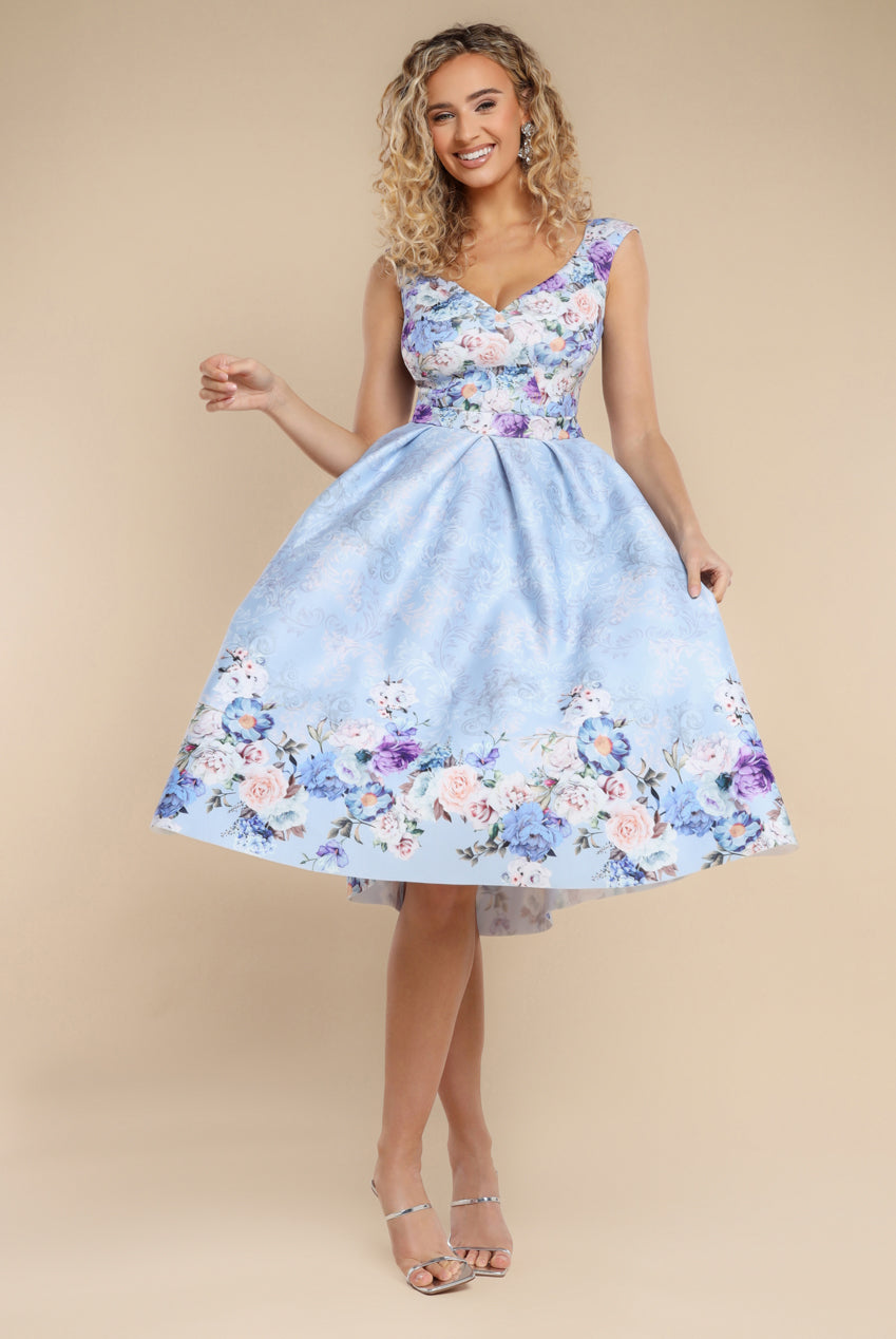 Sweetheart Floral Midi Dress - Powder Blue DR3207