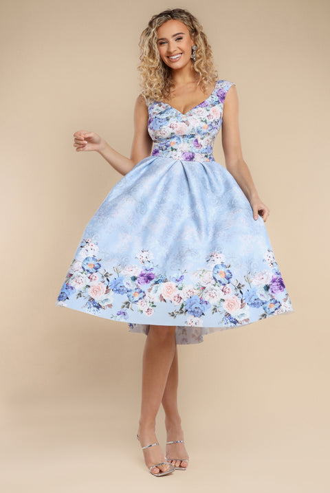 Goddiva Sweetheart Floral Midi Dress - Powder Blue