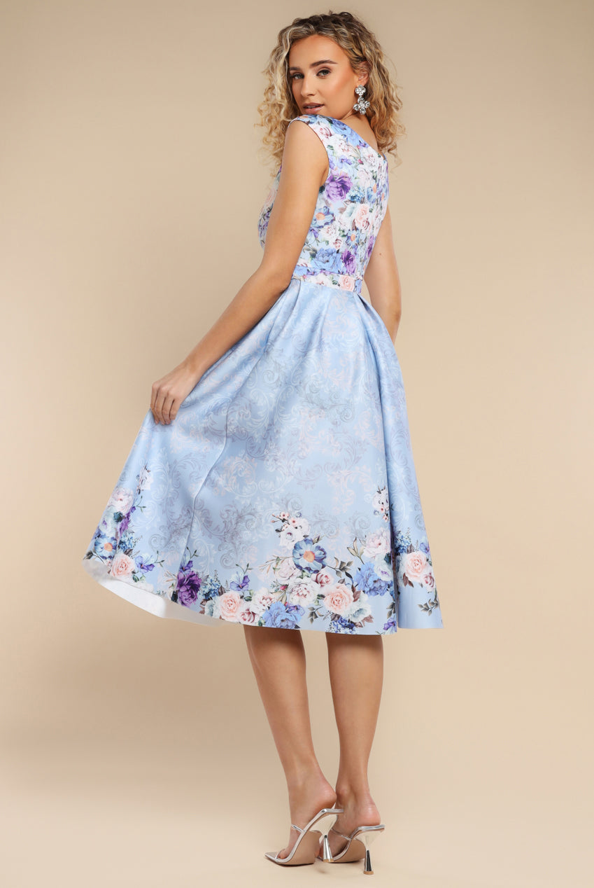 Sweetheart Floral Midi Dress - Powder Blue DR3207