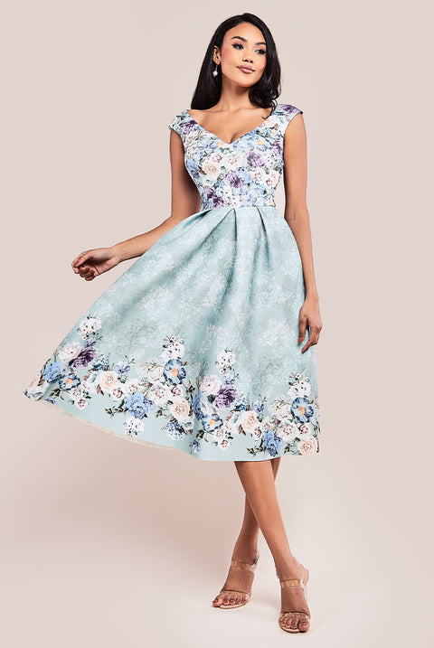 Sweetheart Floral Midi Dress - Sage Green DR3207