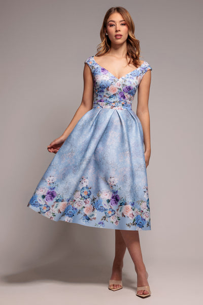 Sweetheart Floral Midi Dress - Powder Blue by Goddiva