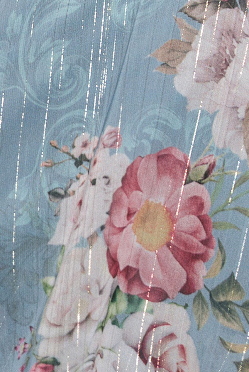 Layered Floral Midi With Flutter Sleeves - Airforce Blue DR3219