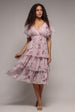 Layered Floral Midi With Flutter Sleeves - Blush by Goddiva