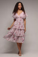 Layered Floral Midi With Flutter Sleeves - Blush by Goddiva