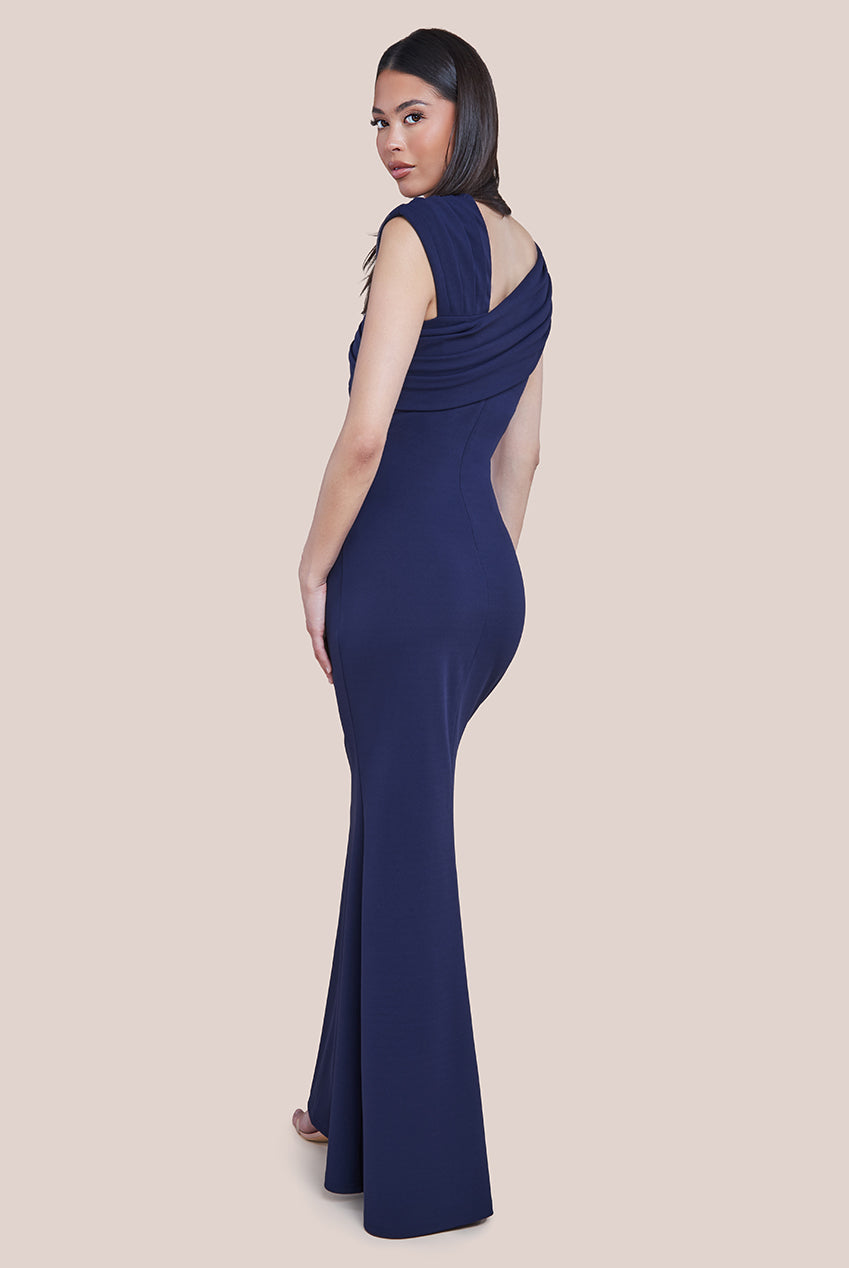 One Shoulder Evening Maxi Dress - Navy DR3231