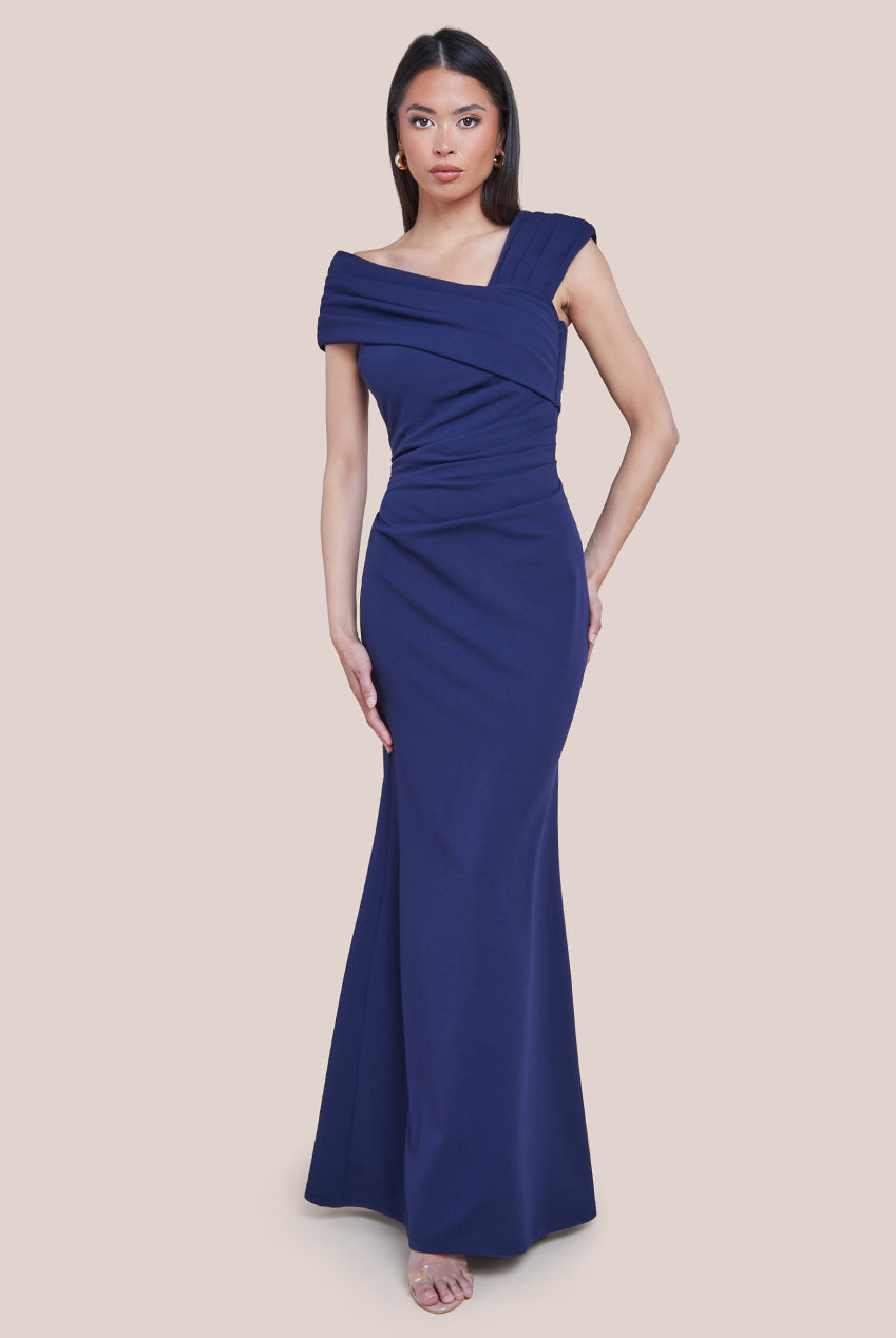 One Shoulder Evening Maxi Dress - Navy DR3231