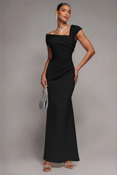 One Shoulder Evening Maxi Dress - Black by Goddiva