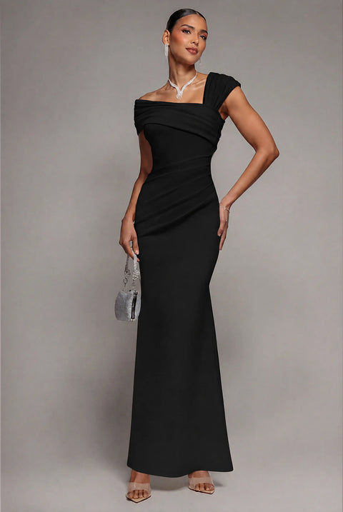 One Shoulder Evening Maxi Dress - Black by Goddiva