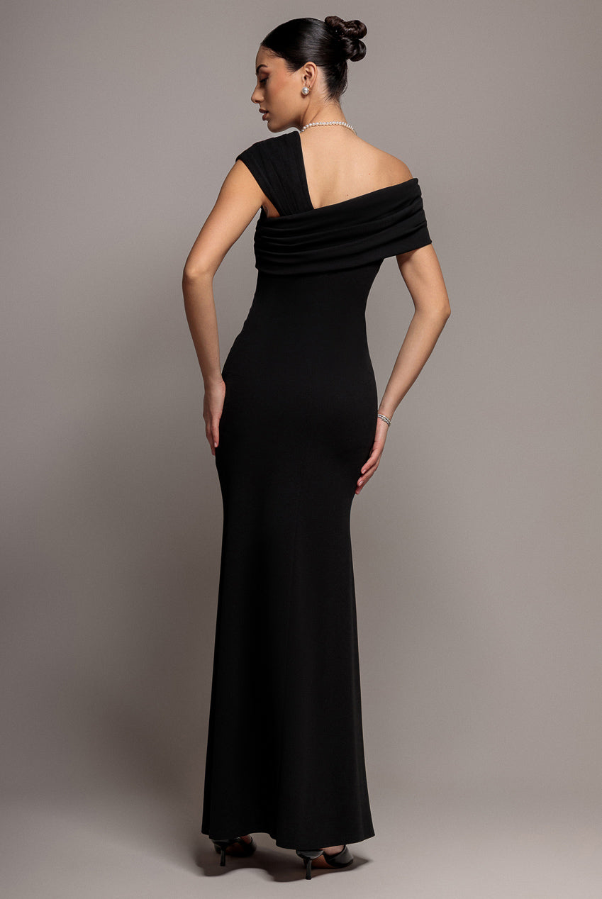 One Shoulder Evening Maxi Dress - Black DR3231