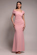 One Shoulder Scuba Crepe Evening Maxi Dress - Blush Pink by Goddiva
