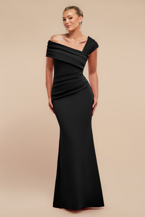One Shoulder Evening Maxi Dress - Black by Goddiva