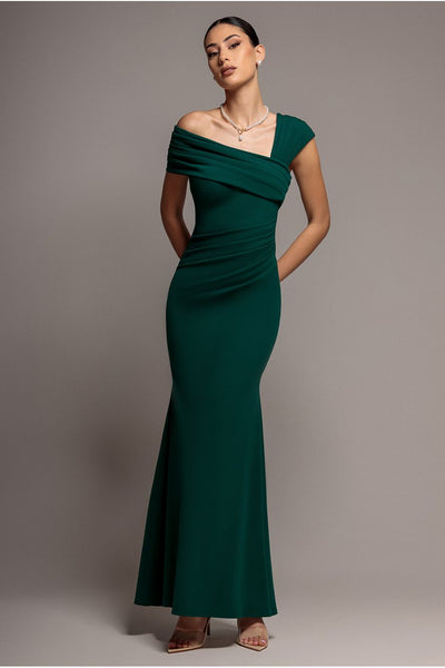 One Shoulder Evening Maxi Dress - Emerald Green by Goddiva