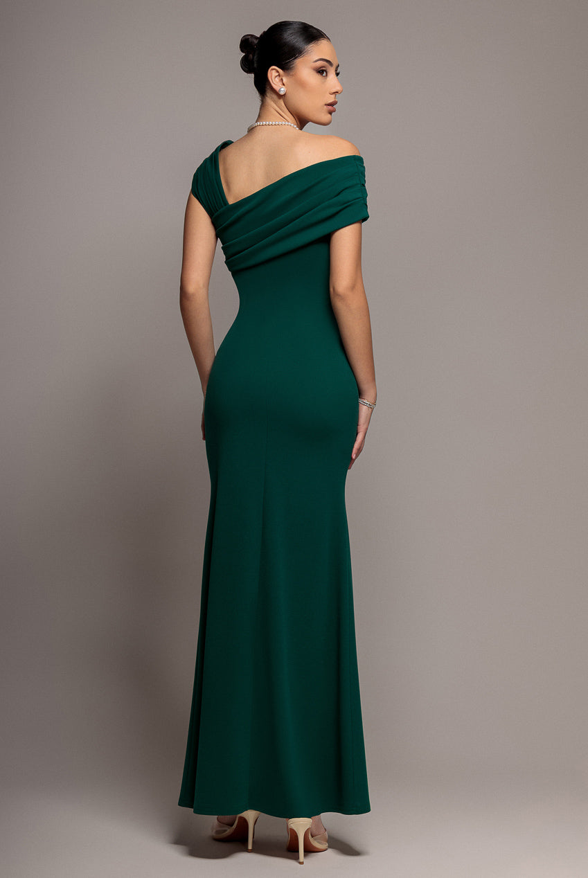 One Shoulder Evening Maxi Dress - Emerald Green DR3231