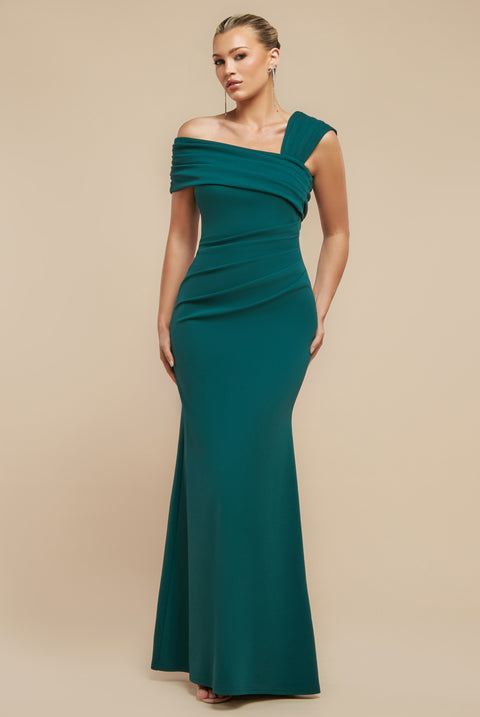 One Shoulder Evening Maxi Dress - Emerald Green by Goddiva