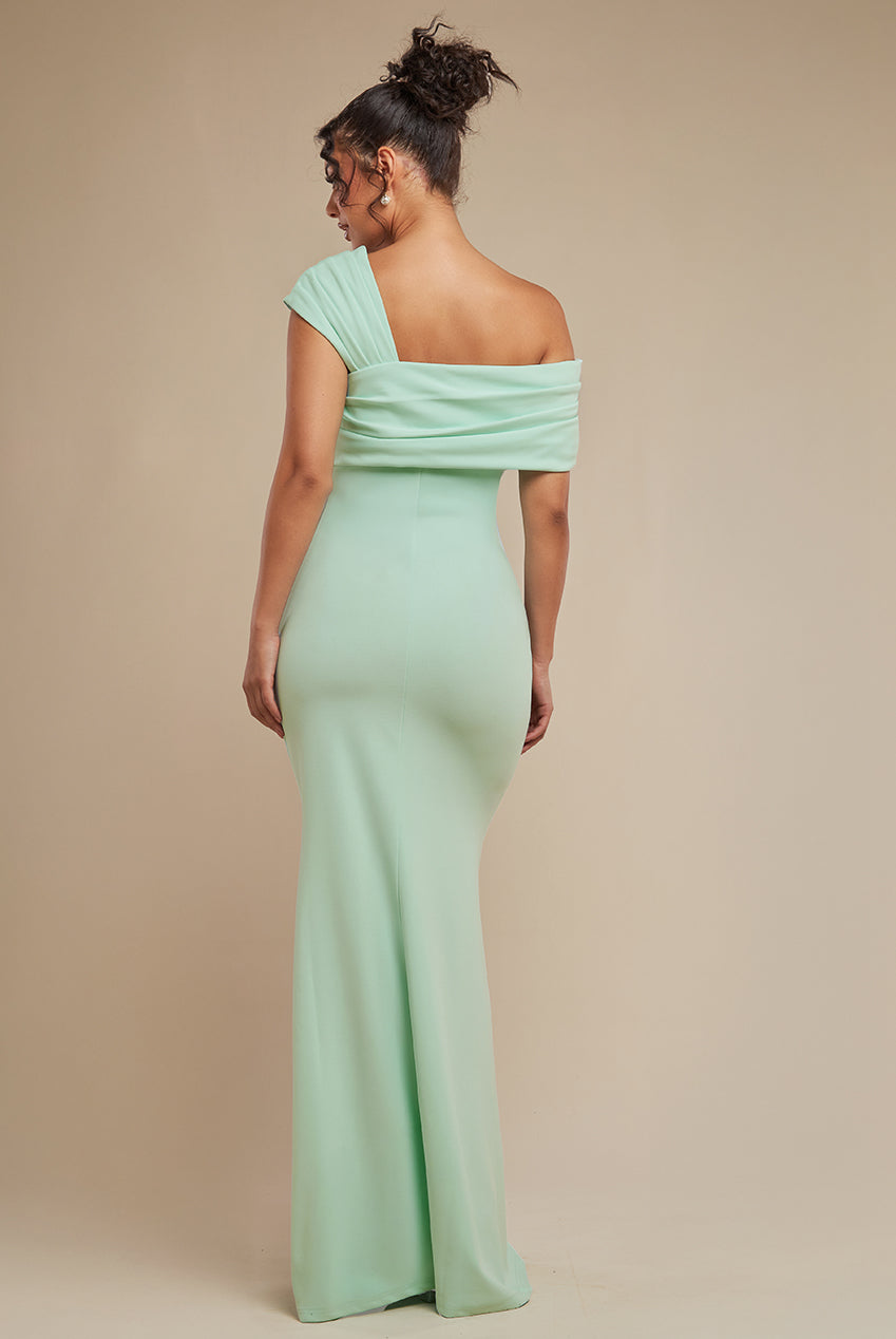 One Shoulder Scuba Crepe Evening Maxi Dress - Mint Green DR3231