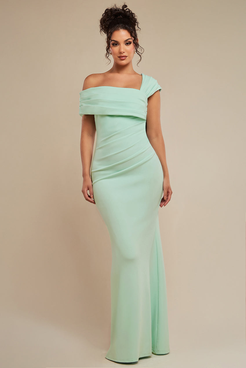 One Shoulder Scuba Crepe Evening Maxi Dress - Mint Green DR3231