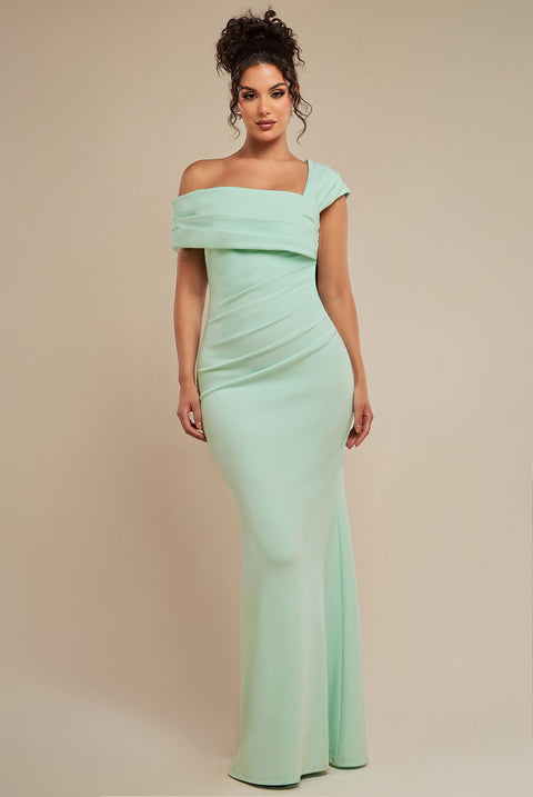 One Shoulder Scuba Crepe Evening Maxi Dress - Mint Green by Goddiva