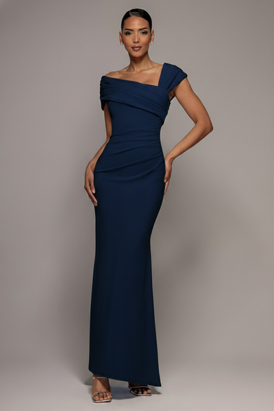 One Shoulder Evening Maxi Dress - Navy by Goddiva