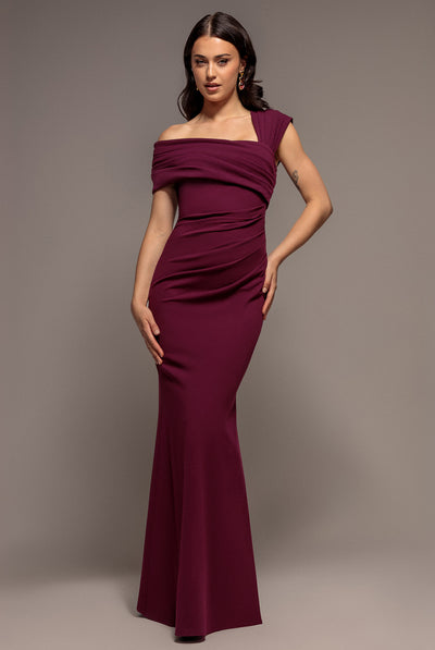 Plum - One Shoulder Asymmetric Scuba Crepe Maxi Dress - Plum by Goddiva