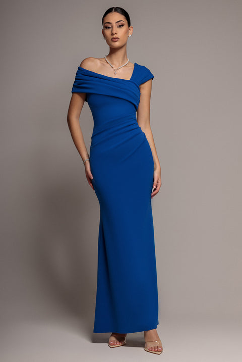 One Shoulder Evening Maxi Dress - Royal Blue by Goddiva