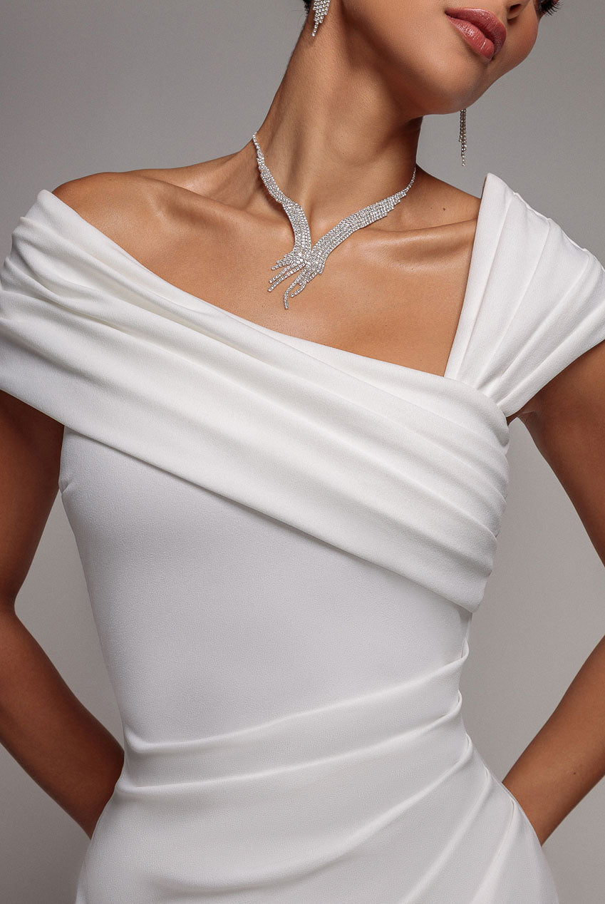One Shoulder Asymmetric Scuba Crepe Maxi Dress - White | Goddiva