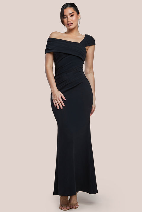 One Shoulder Evening Maxi Dress - Black by Goddiva