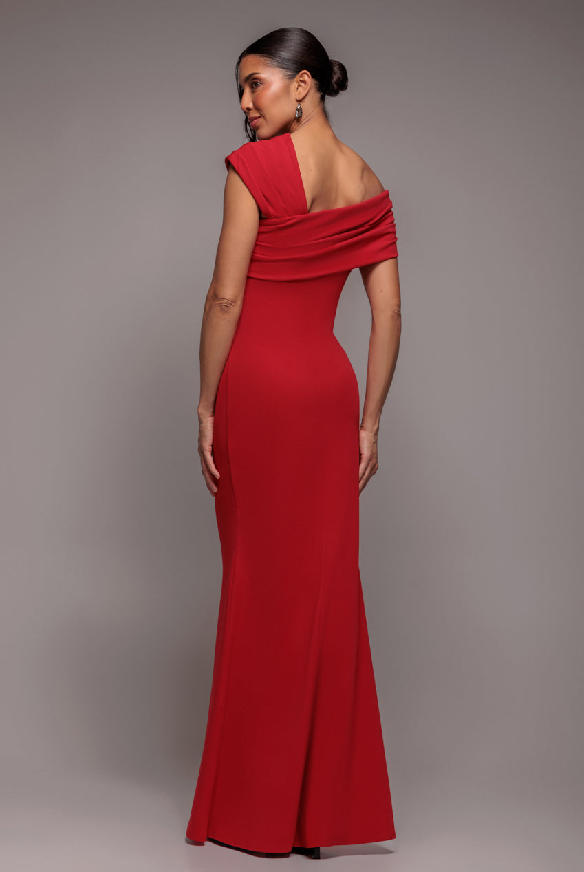 One Shoulder Evening Maxi Dress - Red DR3231