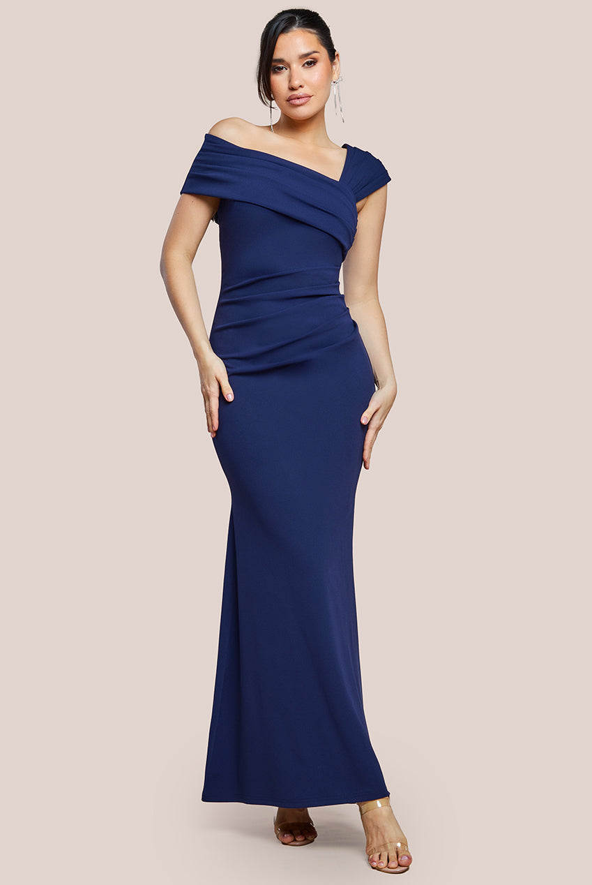 One Shoulder Evening Maxi Dress - Navy DR3231