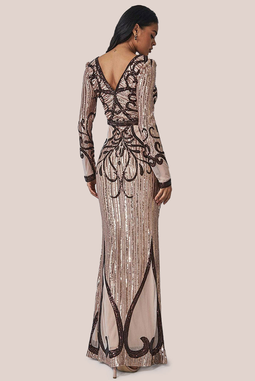 Sequin & Mesh Embroidered Maxi - Champagne DR3235