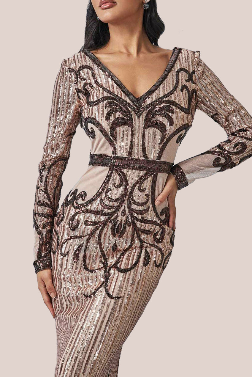 Sequin & Mesh Embroidered Maxi - Champagne DR3235