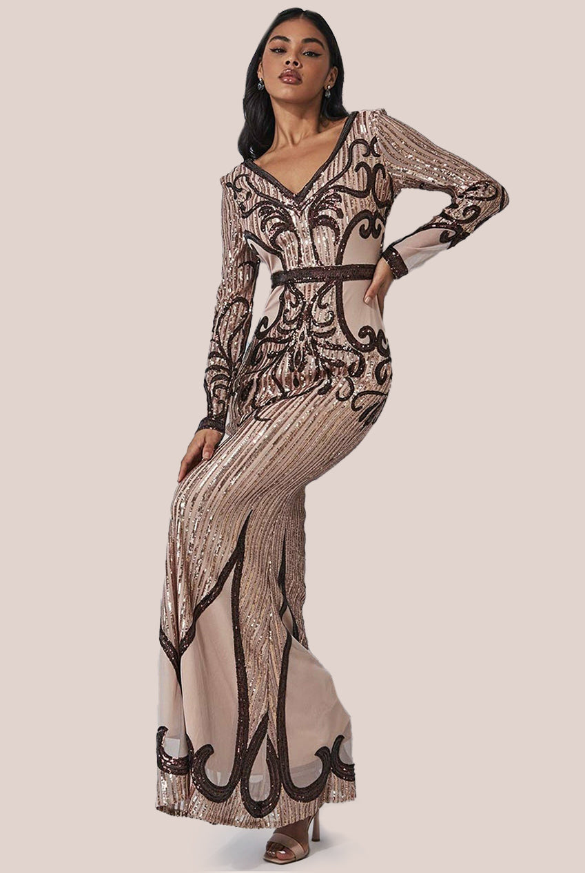 Sequin & Mesh Embroidered Maxi - Champagne DR3235