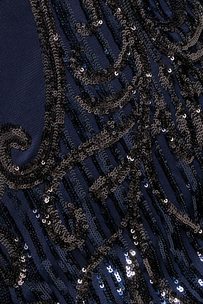 Sequin & Mesh Embroidered Maxi Dress - Navy Blue DR3235